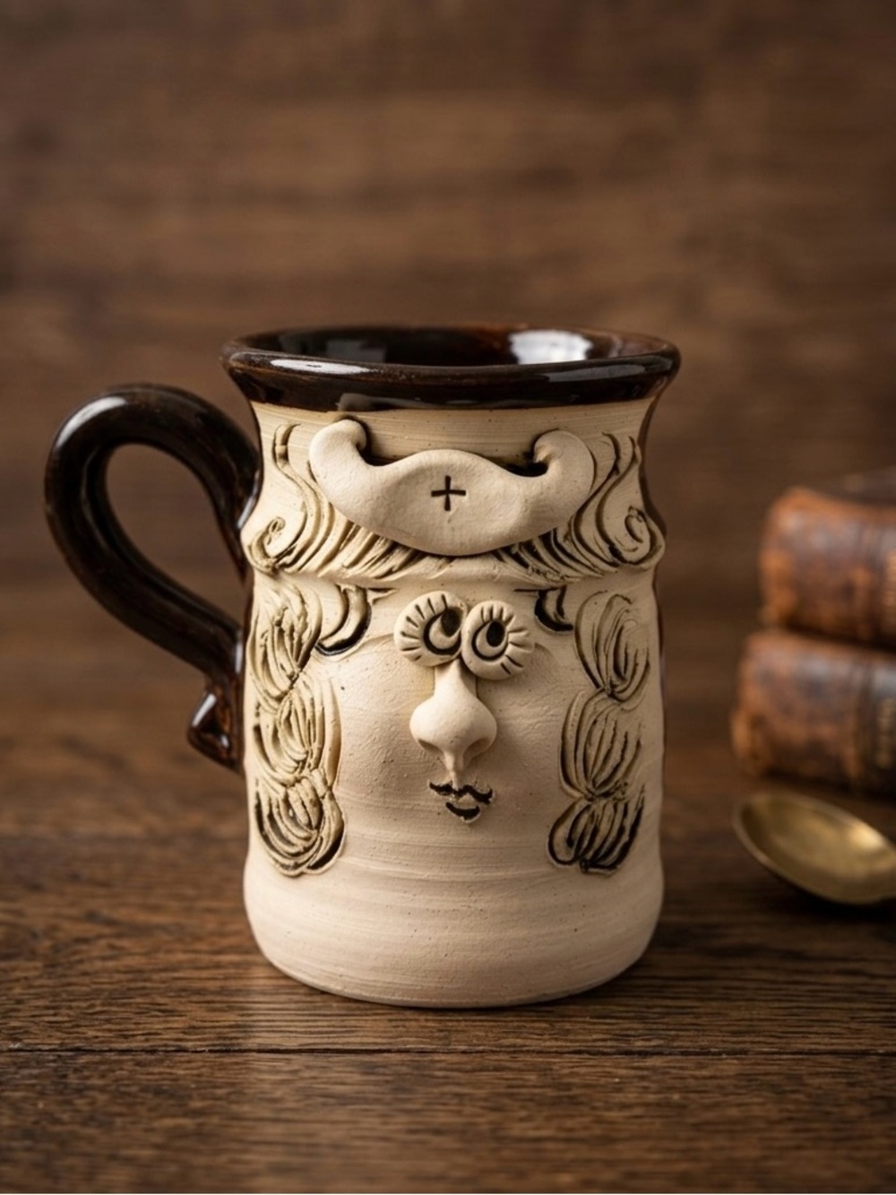 Vintage Bradford Studio Pottery Nurse Mug – Whimsical Handcrafted Character Cup